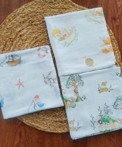 Muslin Cotton Swaddle 110x110cm - Pack of 3 - Forest Animals + Boy on Boat + Fish and Duck - SW1