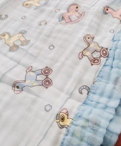 Alternative view of Muslin Crinkled Blanket - Blue Border with Blue Unicorn - BL1