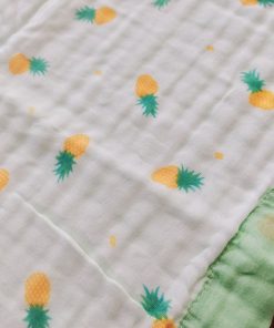 Alternative view of Muslin Crinkled Blanket - Green Border with Pineapple - BL1