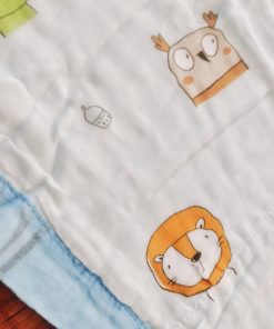 Alternative view of Muslin Crinkled Blanket - Blue Border with Animals - BL1