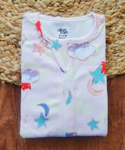 Alternative view of Sleeping Suit - Light Pink with Stars and Clouds - SS1