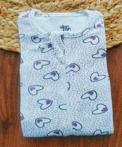 Alternative view of Sleeping Suit - White with Purple Heart and Dot - SS1