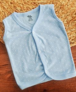 Sleeveless Jhabla Front Button - Blue with White Dot - FSJ1