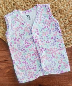 Sleeveless Jhabla Front Button - Purple Floral - FSJ1