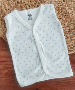 Sleeveless Jhabla Front Button -  Off white with Blue Star - FSJ1