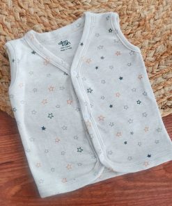Sleeveless Jhabla Front Button - Beige with Color Star - FSJ1