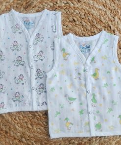 Organic Muslin Cotton Jhabla - Pack of 2 - Star + Green Duck - JH1