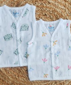 Organic Muslin Cotton Jhabla - Pack of 2 - Tiger + Flower - JH1