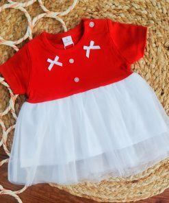 Girls Casual Frock - Red and White - FRK