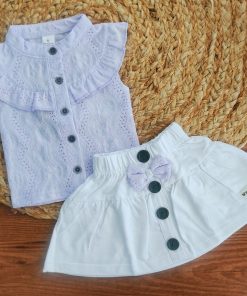 Girls Top and Skirt - Lavender and White - GTS1