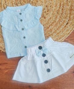 Girls Top and Skirt - Blue and White - GTS1