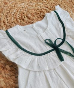 Alternative view of Girls Casual Frock - Off White with Green - FRK