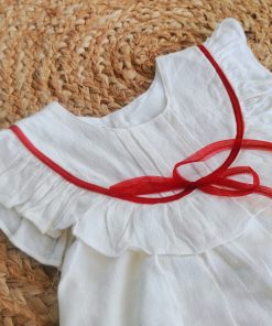 Alternative view of Girls Casual Frock - Off White with Red - FRK