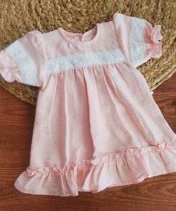 Girls Casual Frock - Peach with Lace - FRK