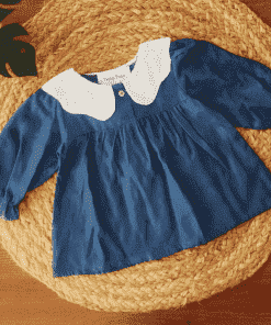 Girls Casual Frock - Blue Denim with White Collar - FRK