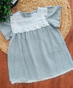 Girls Casual Frock - Green and White Check - FRK