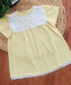 Girls Casual Frock - Yellow and White Check - FRK