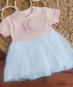 Girls Casual Frock - Peach and White - FRK
