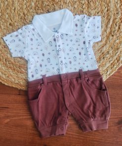 Boys Romper - Tree and House Mauve Pink - BRP