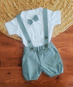 Boys Romper - Dark Green Check - BRP
