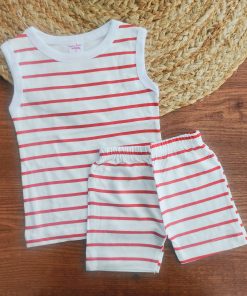 Vest and Shorts - Red and White Strip - VS1