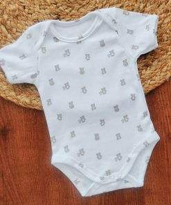 Romper/Onesie - White with Brown Bear - AZBS