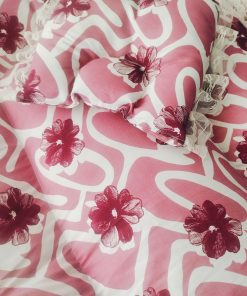 Foldable Cotton Bedding Set - 100x54cm - Mauve Pink  with Big Floral - BS1 - Image 3