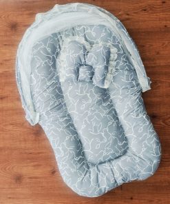 Foldable Cotton Bedding Set - 100x54cm - Slate Grey with White Print - BS1