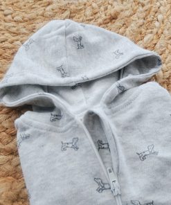 Alternative view of Hooded Sleeping Suit - Gray with Dog Print - SS1
