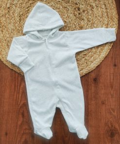 Hooded Sleeping Suit - Gray White Stripe - SS1