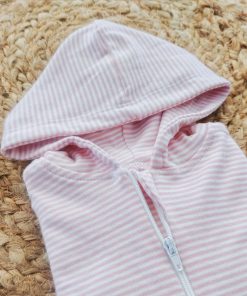 Alternative view of Hooded Sleeping Suit - Pink White Stripe - SS1