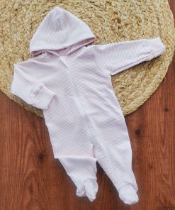 Hooded Sleeping Suit - Pink White Stripe - SS1