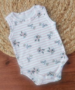 Sleeveless Romper/Onesie - Pink Strip with Mickey Mouse - SLBS