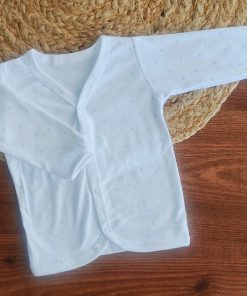 Full Sleeve Jhabla Front Button - White with Blue Star - FSJ1