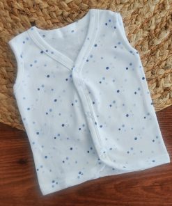 Sleeveless Jhabla Front Button - White with Blue and Dark Blue Dot - FSJ1
