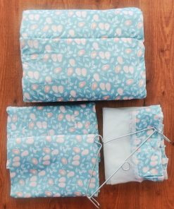Cotton Cradle with Net, Bed, Pillow and Hanger – Pack of 5 - Light Teal Green with Avocado - BC1