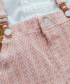 Alternative view of Half Sleeve Shirt and Shorts with Suspender - Pink and White - SS1