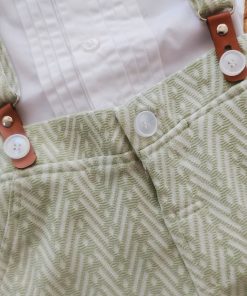 Alternative view of Half Sleeve Shirt and Shorts with Suspender - Green and White - SS1