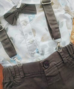 Alternative view of Half Sleeve Shirt and Shorts with Suspender - Grey and White - SS1