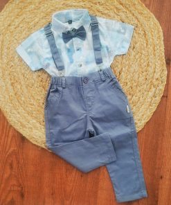Half Sleeve shirt and Pants with Suspender - Blue and Grey - SP1