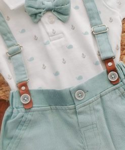 Alternative view of Half Sleeve Shirt and Shorts with Suspender - Blue and White - SS1