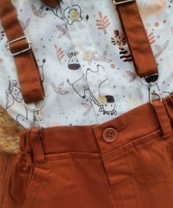 Alternative view of Half Sleeve Shirt and Shorts with Suspender - Brown and White with Animal Print - SS1