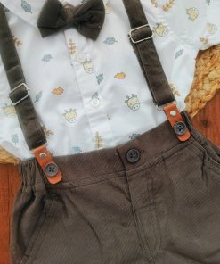Alternative view of Half Sleeve Shirt and Shorts with Suspender - Charcol and White with Giraffe Head - SS1