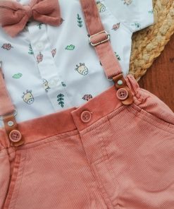 Alternative view of Half Sleeve Shirt and Shorts with Suspender - Rust and White with Giraffe Head - SS1