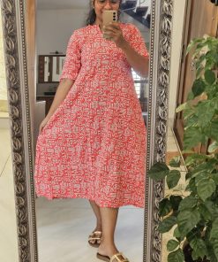 Maternity Casual Feeding Dress - Red and White Traditional Print - MCFK