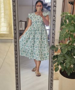 Maternity Casual Feeding Dress - White with Green Floral - MCFK