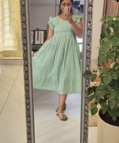 Maternity Casual Feeding Dress - Green with Pink Floral - MCFK