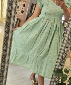 Alternative view of Maternity Casual Feeding Dress - Green with Pink Floral - MCFK