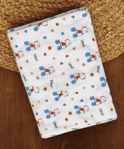 Organic Muslin Cotton Swaddle - 110x110 cm - White with Skating Girl  - SW1