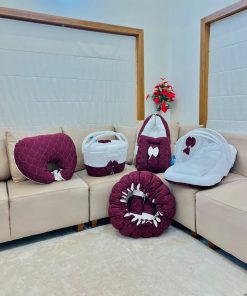 Baby Premium Essential Accessory 5 Piece Set - Maroon and White - BS1